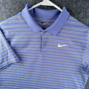 Nike Golf Men’s Striped Blue White Medium Pullover Short Sleeve Polo Adult Golf